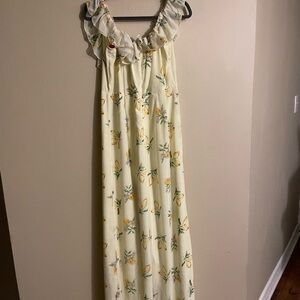 ASOS Off-Shoulder Ruffle Jumpsuit – Yellow Floral | Size 12 | Summer